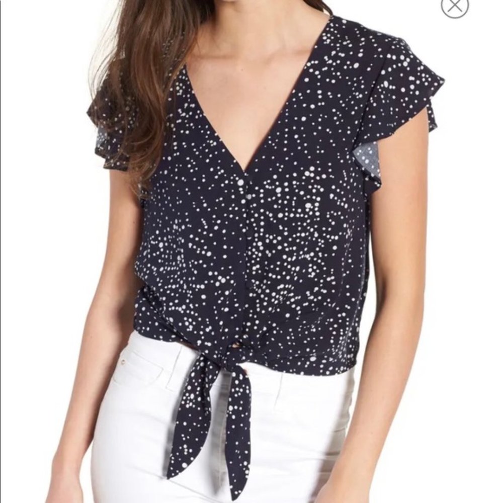 Cupcakes & Cashmere navy and white blouse.